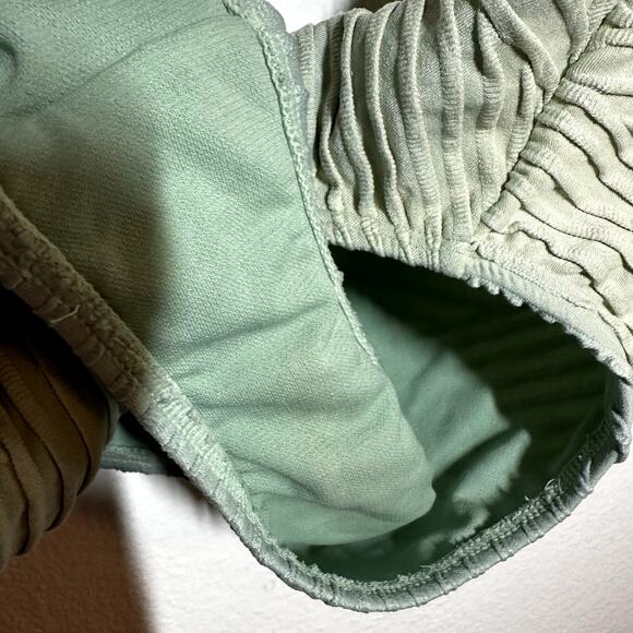 Bikini Lab One-Piece Swimsuit Front Cut Out Ruched Stripes Adjustable Green M - Picture 6 of 7